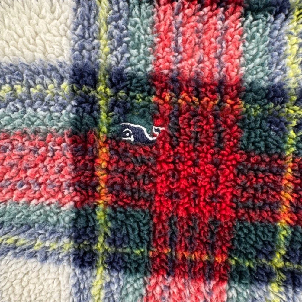 Vineyard Vines Women XL Plaid Sherpa Fleece Quarter Zip Pullover Red Green White - Picture 10 of 12